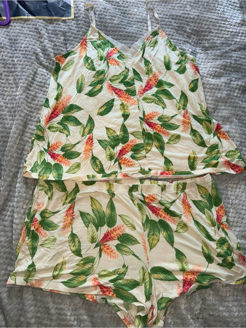 Floral Leaf Print Girls' One-Piece Romper in Cream and Green